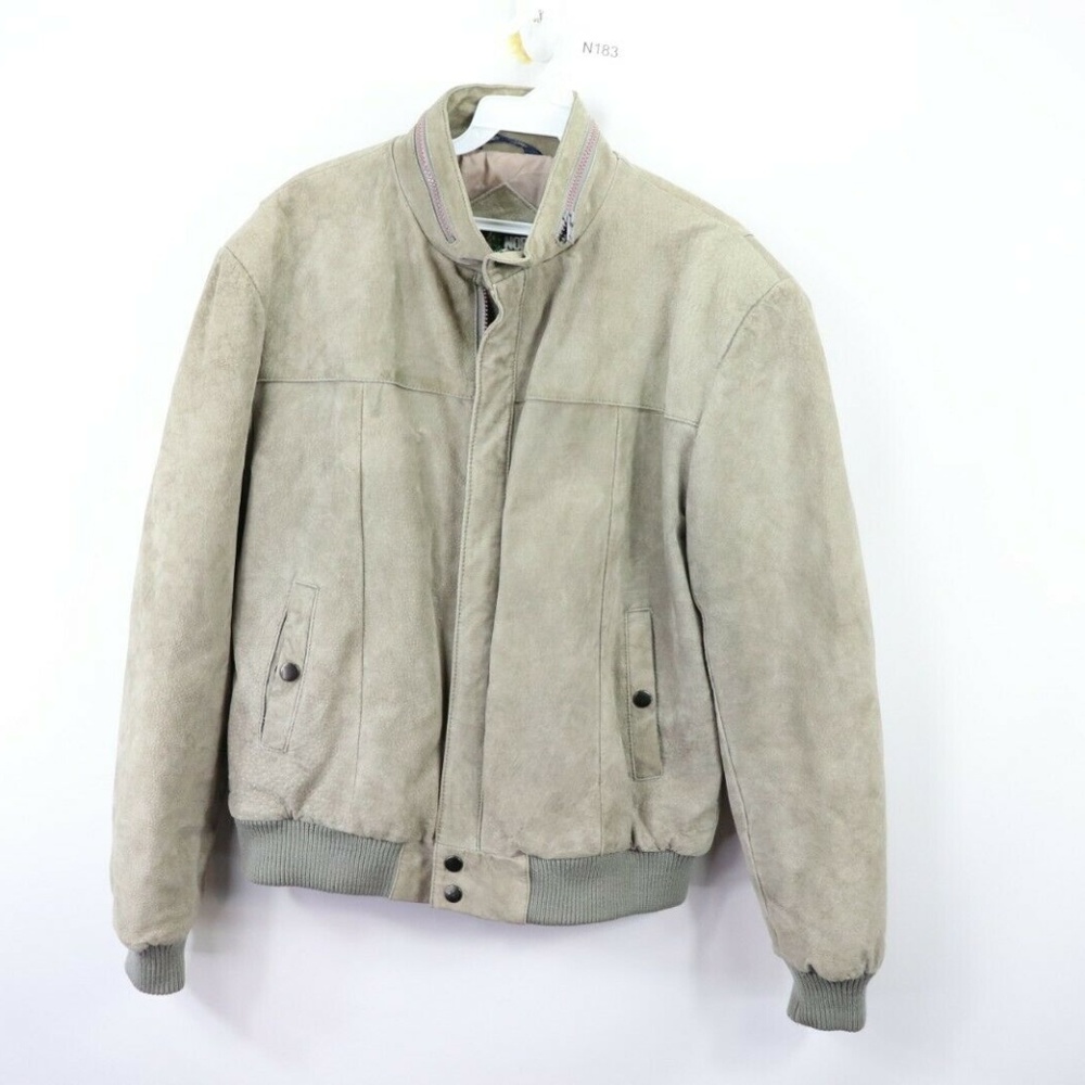 Vintage Full Zip Leather Bomber Jacket Gray Small
